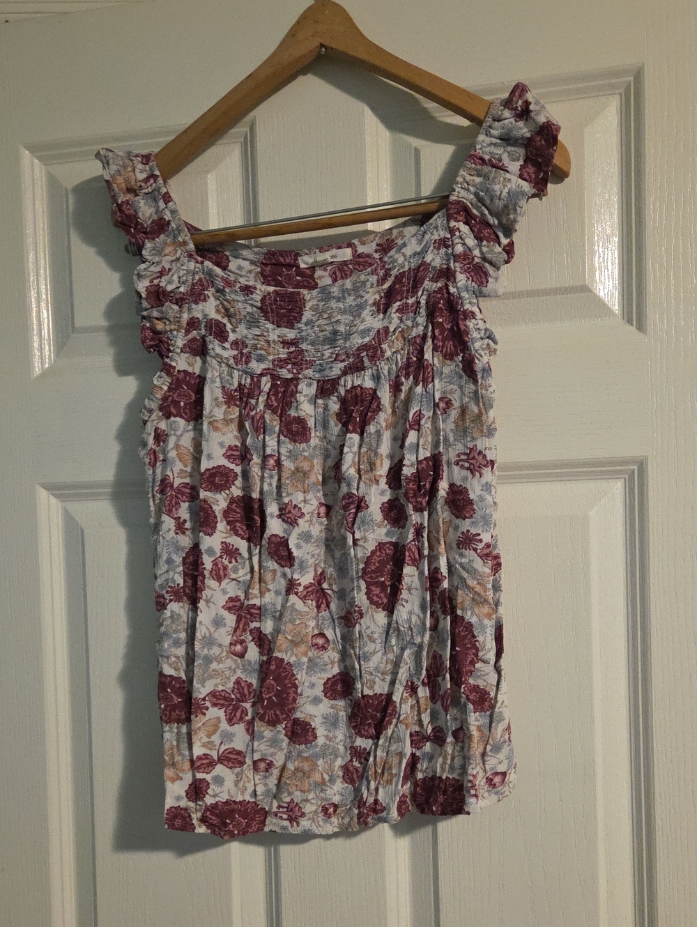 Maurices Floral Ruffled Strap Camisole in Burgundy and Cream